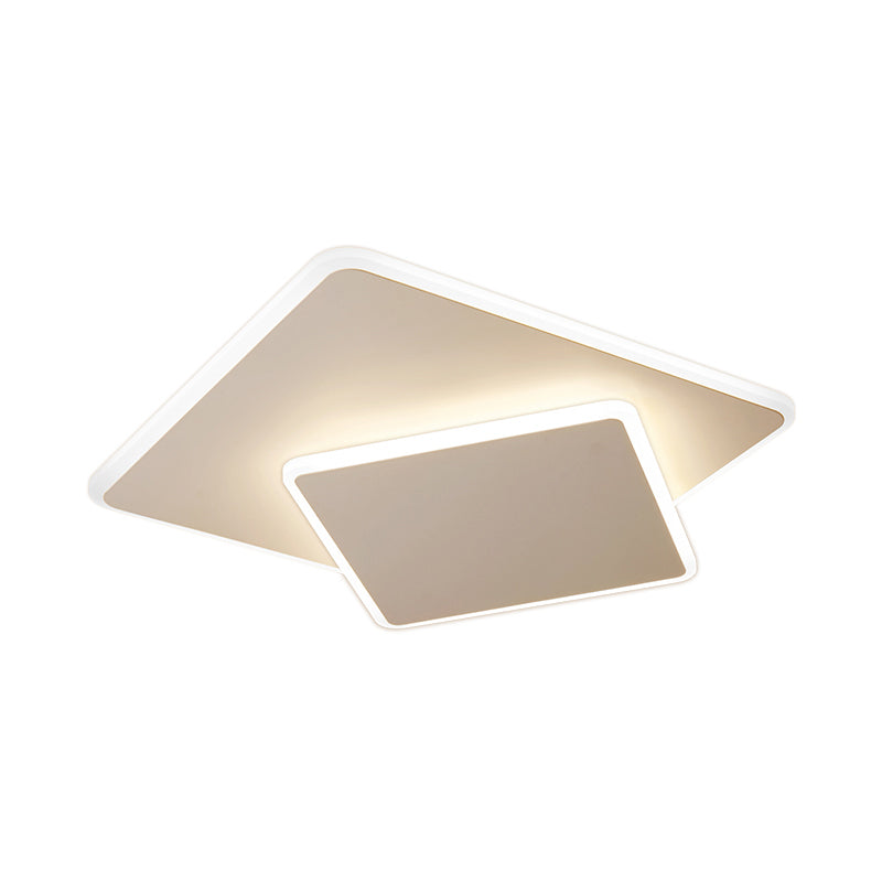 Square Flush Mount Lighting Modernism Acrylic White/Coffee 16"/19.5" Wide LED Ceiling Light in Warm/White Light Clearhalo 'Ceiling Lights' 'Close To Ceiling Lights' 'Close to ceiling' 'Flush mount' Lighting' 292050