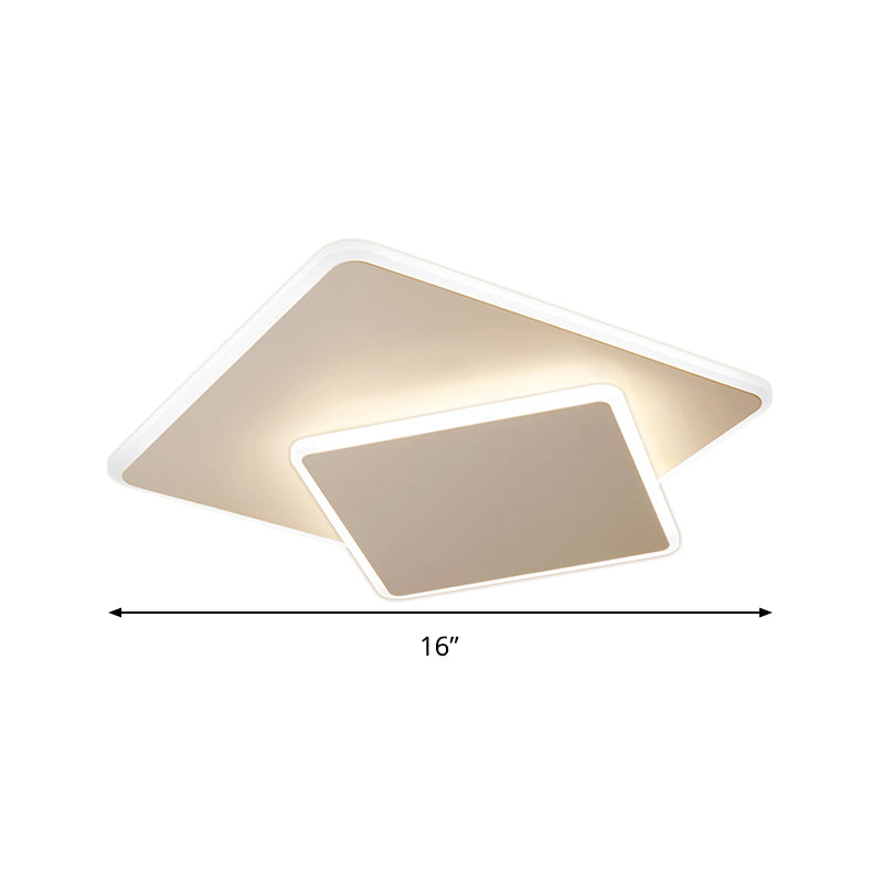 Square Flush Mount Lighting Modernism Acrylic White/Coffee 16"/19.5" Wide LED Ceiling Light in Warm/White Light Clearhalo 'Ceiling Lights' 'Close To Ceiling Lights' 'Close to ceiling' 'Flush mount' Lighting' 292051