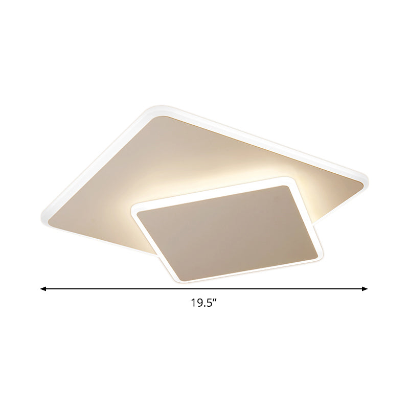 Square Flush Mount Lighting Modernism Acrylic White/Coffee 16"/19.5" Wide LED Ceiling Light in Warm/White Light Clearhalo 'Ceiling Lights' 'Close To Ceiling Lights' 'Close to ceiling' 'Flush mount' Lighting' 292052