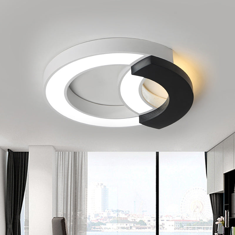 Arc Flush Mount Lamp Modern Acrylic Black 16"/19.5"/23.5" Wide LED Ceiling Lamp in Warm Light/White Light/Third Gear Black White Clearhalo 'Ceiling Lights' 'Close To Ceiling Lights' 'Close to ceiling' 'Flush mount' Lighting' 292069