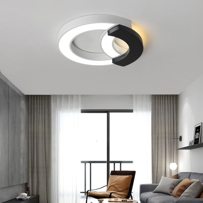 Arc Flush Mount Lamp Modern Acrylic Black 16"/19.5"/23.5" Wide LED Ceiling Lamp in Warm Light/White Light/Third Gear Clearhalo 'Ceiling Lights' 'Close To Ceiling Lights' 'Close to ceiling' 'Flush mount' Lighting' 292070