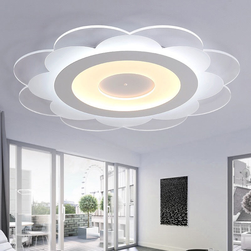 White Floral LED Flush Ceiling Light 16.5"/20.5"/24.5" W Modern Acrylic Shade Flush Lamp in Warm/Cool (4100 - 4999 K) Light/Remote Control Stepless Dimming Clearhalo 'Ceiling Lights' 'Close To Ceiling Lights' 'Close to ceiling' 'Flush mount' Lighting' 292094