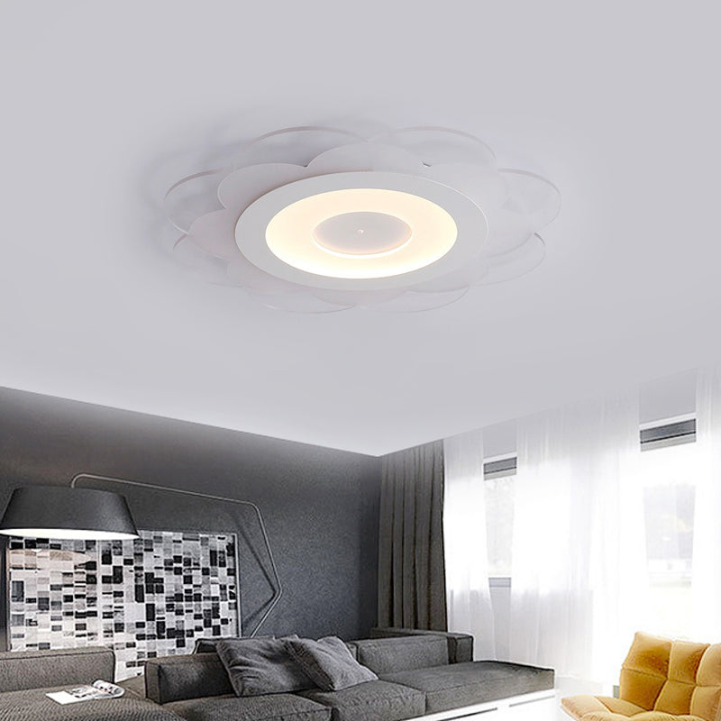 White Floral LED Flush Ceiling Light 16.5"/20.5"/24.5" W Modern Acrylic Shade Flush Lamp in Warm/Cool (4100 - 4999 K) Light/Remote Control Stepless Dimming White Remote Control Stepless Dimming Clearhalo 'Ceiling Lights' 'Close To Ceiling Lights' 'Close to ceiling' 'Flush mount' Lighting' 292096