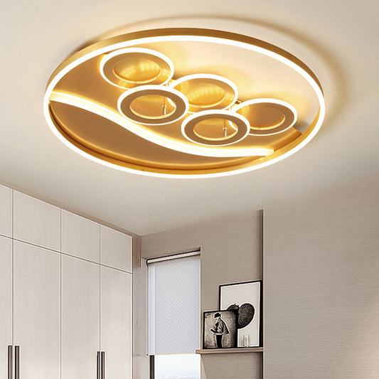 Ring Acrylic Flush Mount Light Postmodern Gold LED Ceiling Fixture in Warm Light/White Light/Remote Control Stepless Dimming Clearhalo 'Ceiling Lights' 'Close To Ceiling Lights' 'Close to ceiling' 'Flush mount' Lighting' 292104