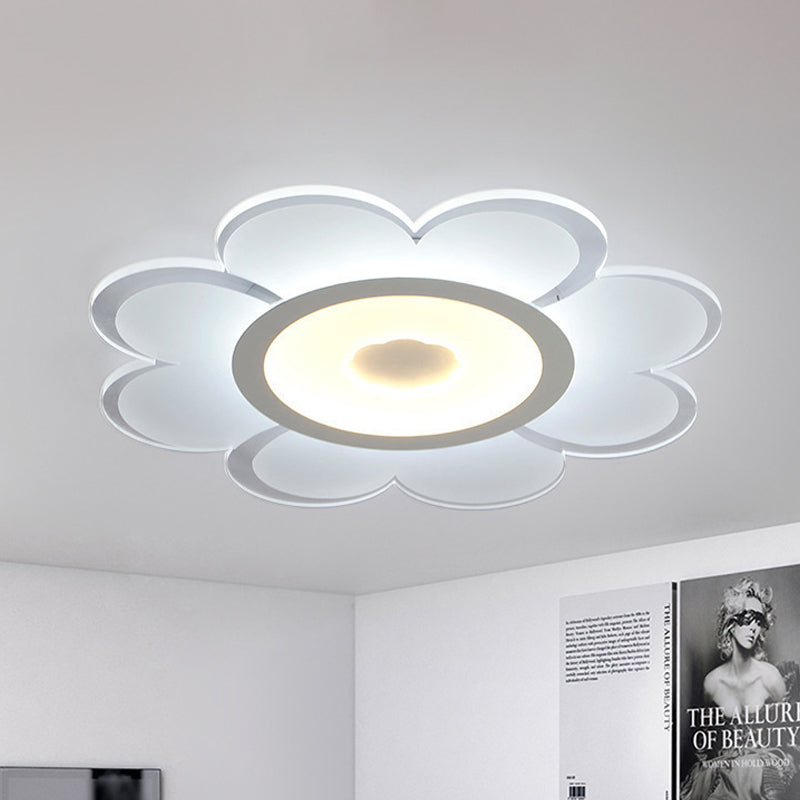 16.5"/20.5"/24.5" W White Flower Ceiling Lamp Contemporary LED Acrylic Flushmount in Warm/White/Remote Control Stepless Dimming White Remote Control Stepless Dimming Clearhalo 'Ceiling Lights' 'Close To Ceiling Lights' 'Close to ceiling' 'Flush mount' Lighting' 292123