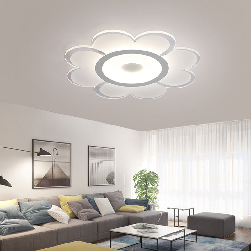 16.5"/20.5"/24.5" W White Flower Ceiling Lamp Contemporary LED Acrylic Flushmount in Warm/White/Remote Control Stepless Dimming White White Clearhalo 'Ceiling Lights' 'Close To Ceiling Lights' 'Close to ceiling' 'Flush mount' Lighting' 292126