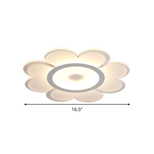 16.5"/20.5"/24.5" W White Flower Ceiling Lamp Contemporary LED Acrylic Flushmount in Warm/White/Remote Control Stepless Dimming Clearhalo 'Ceiling Lights' 'Close To Ceiling Lights' 'Close to ceiling' 'Flush mount' Lighting' 292128