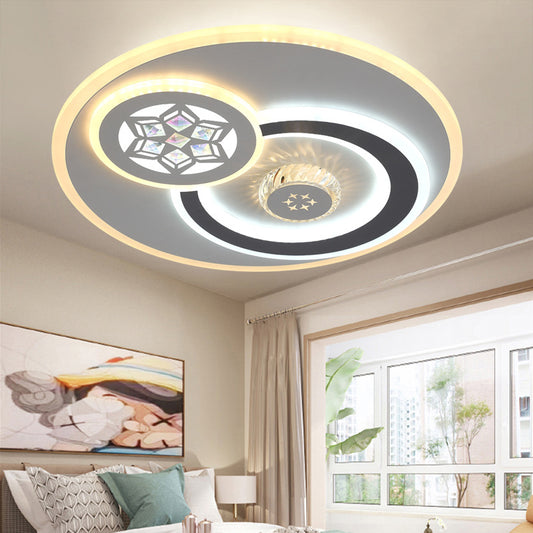 Modern Stylish Orbit Ceiling Light Faceted Crystal LED Bedroom Flush Mount Lamp in White White Clearhalo 'Ceiling Lights' 'Close To Ceiling Lights' 'Close to ceiling' 'Flush mount' Lighting' 292167