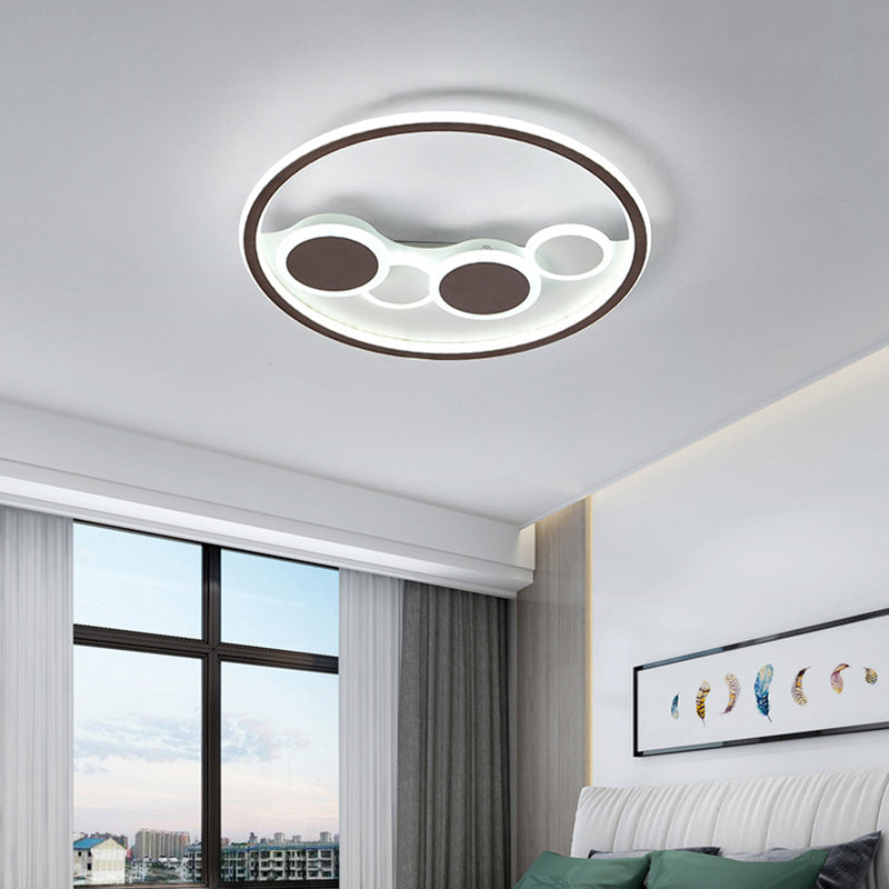 Circle Acrylic Flush Mount Lighting Modernism Coffee LED Ceiling Lamp in Warm Light/White Light/Remote Control Stepless Dimming, 18.5"/23" Wide Coffee White Clearhalo 'Ceiling Lights' 'Close To Ceiling Lights' 'Close to ceiling' 'Flush mount' Lighting' 292182