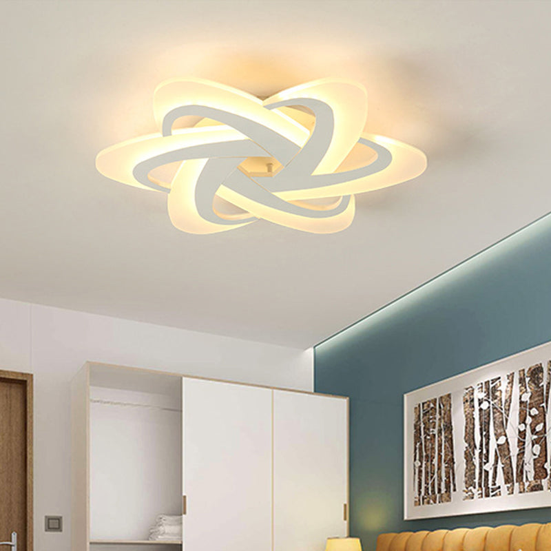 Acrylic Criss Cross Flush Mount Modernism White 18"/23" Wide LED Ceiling Light Fixture in Warm Light/White Light/Remote Control Stepless Dimming White Clearhalo 'Ceiling Lights' 'Close To Ceiling Lights' 'Close to ceiling' 'Flush mount' Lighting' 292196