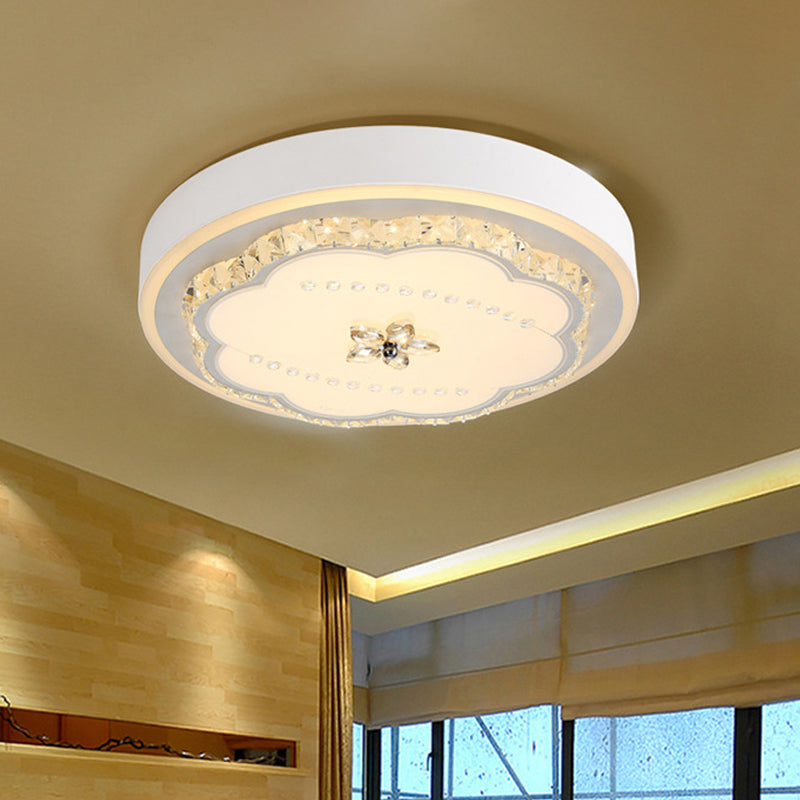 Modern Stylish LED Ceiling Lamp Bevel Cut Crystal Shade White Floral Flushmount Lighting White Clearhalo 'Ceiling Lights' 'Close To Ceiling Lights' 'Close to ceiling' 'Flush mount' Lighting' 292226