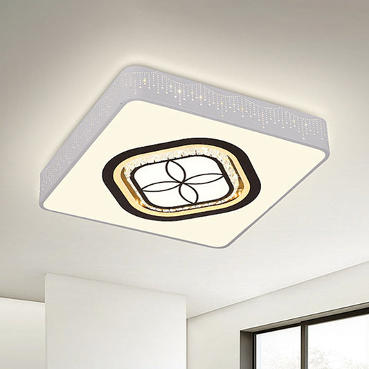 Beveled K9 Crystal Square Flush Light Contemporary LED White Ceiling Lamp Kit in Third Gear Clearhalo 'Ceiling Lights' 'Close To Ceiling Lights' 'Close to ceiling' 'Flush mount' Lighting' 292240