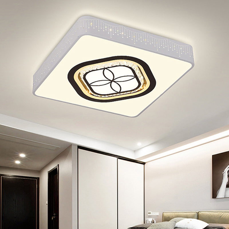 Beveled K9 Crystal Square Flush Light Contemporary LED White Ceiling Lamp Kit in Third Gear Clearhalo 'Ceiling Lights' 'Close To Ceiling Lights' 'Close to ceiling' 'Flush mount' Lighting' 292241