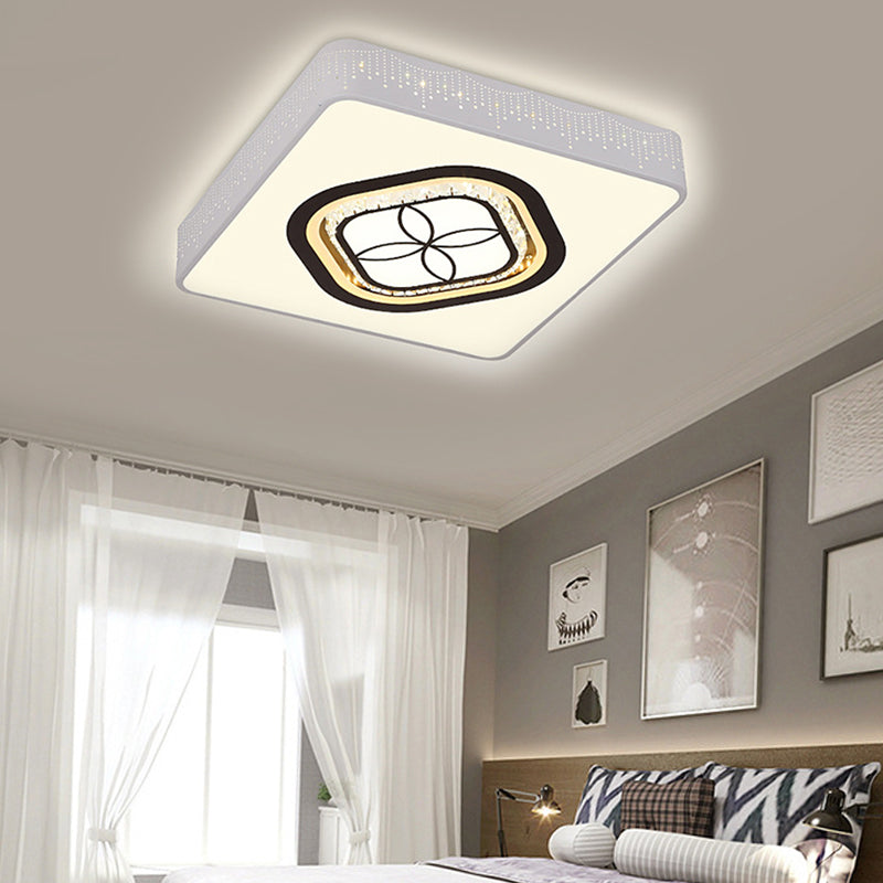 Beveled K9 Crystal Square Flush Light Contemporary LED White Ceiling Lamp Kit in Third Gear Clearhalo 'Ceiling Lights' 'Close To Ceiling Lights' 'Close to ceiling' 'Flush mount' Lighting' 292242