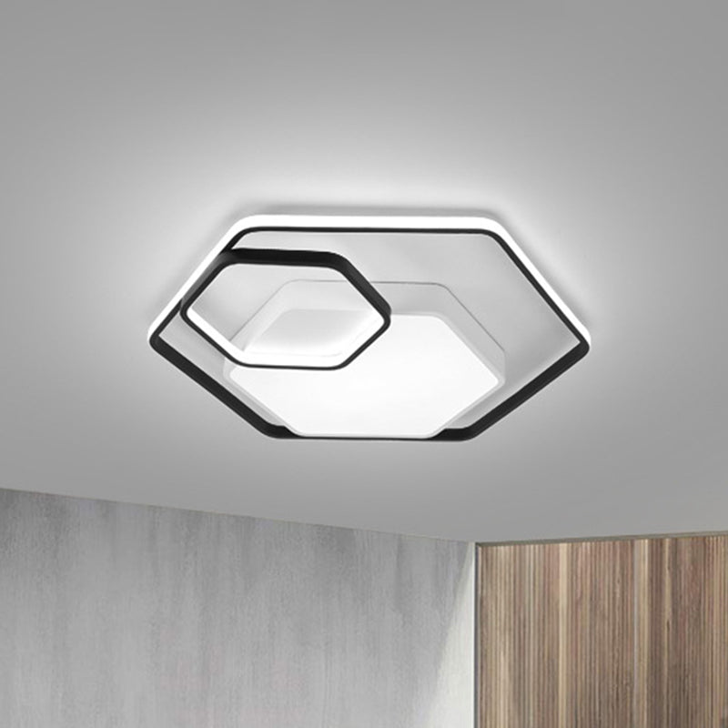 Modern Style Hexagonal Ceiling Lamp 21"/27" W Metallic LED Black and White/White Flush Light in Warm/White/3 Color Light for Bedroom Black-White Clearhalo 'Ceiling Lights' 'Close To Ceiling Lights' 'Close to ceiling' 'Flush mount' Lighting' 292251