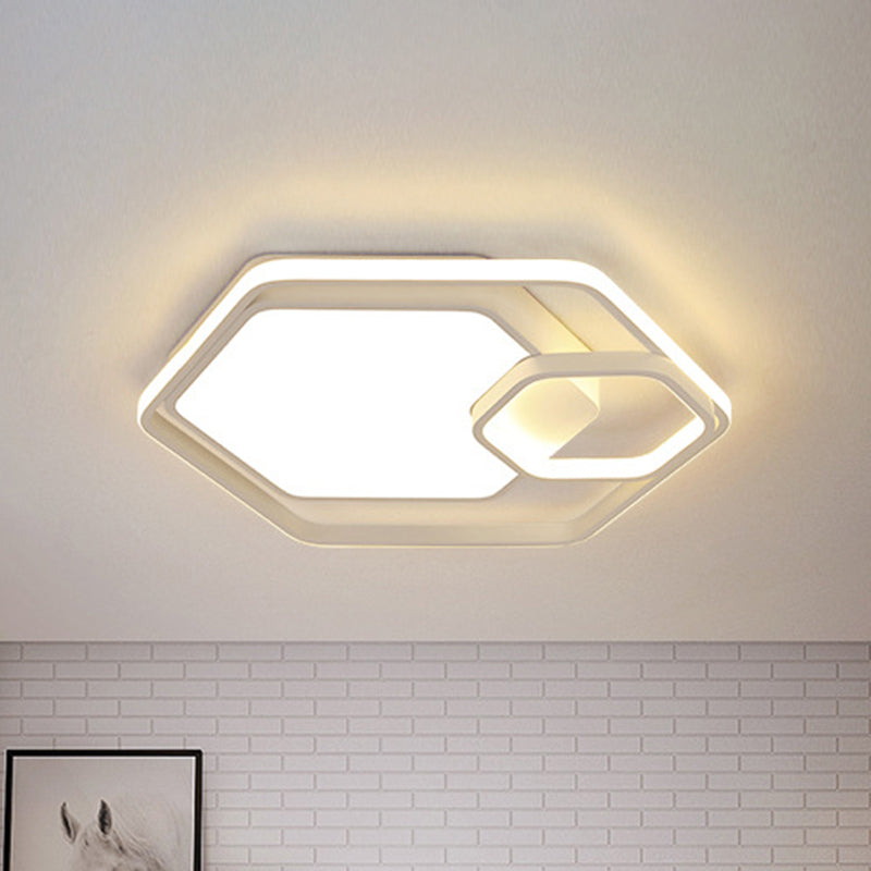 Modern Style Hexagonal Ceiling Lamp 21"/27" W Metallic LED Black and White/White Flush Light in Warm/White/3 Color Light for Bedroom White Clearhalo 'Ceiling Lights' 'Close To Ceiling Lights' 'Close to ceiling' 'Flush mount' Lighting' 292259