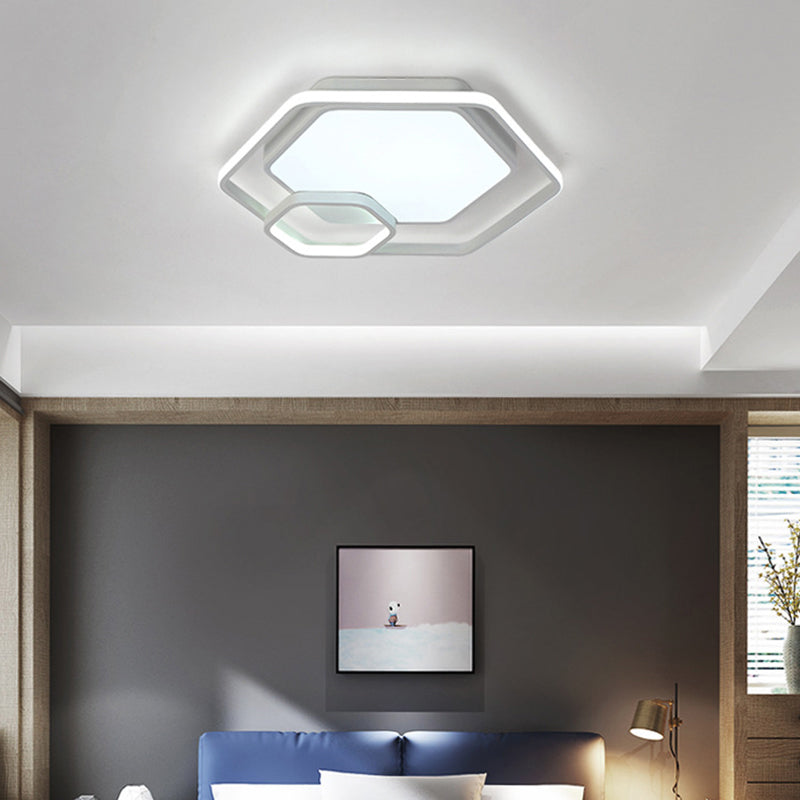 Modern Style Hexagonal Ceiling Lamp 21"/27" W Metallic LED Black and White/White Flush Light in Warm/White/3 Color Light for Bedroom White White Clearhalo 'Ceiling Lights' 'Close To Ceiling Lights' 'Close to ceiling' 'Flush mount' Lighting' 292262