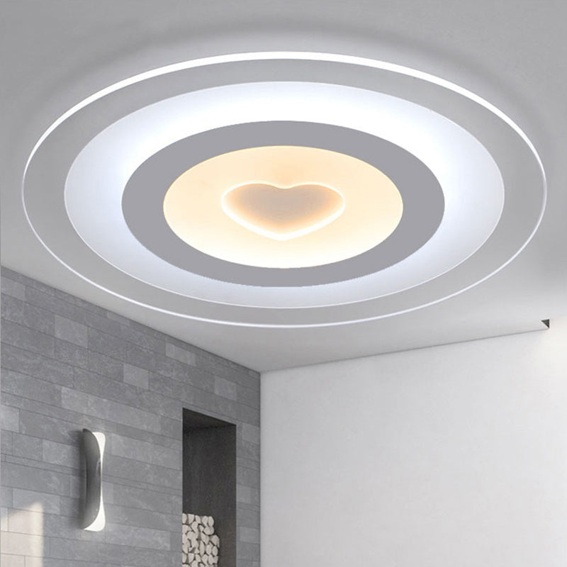 Modern Heart Design Ceiling Lamp Ultrathin Acrylic LED White Flush Mount in Warm/White/Inner Warm Outer White Light White Inner Warm Outer White Clearhalo 'Ceiling Lights' 'Close To Ceiling Lights' 'Close to ceiling' 'Flush mount' Lighting' 292267