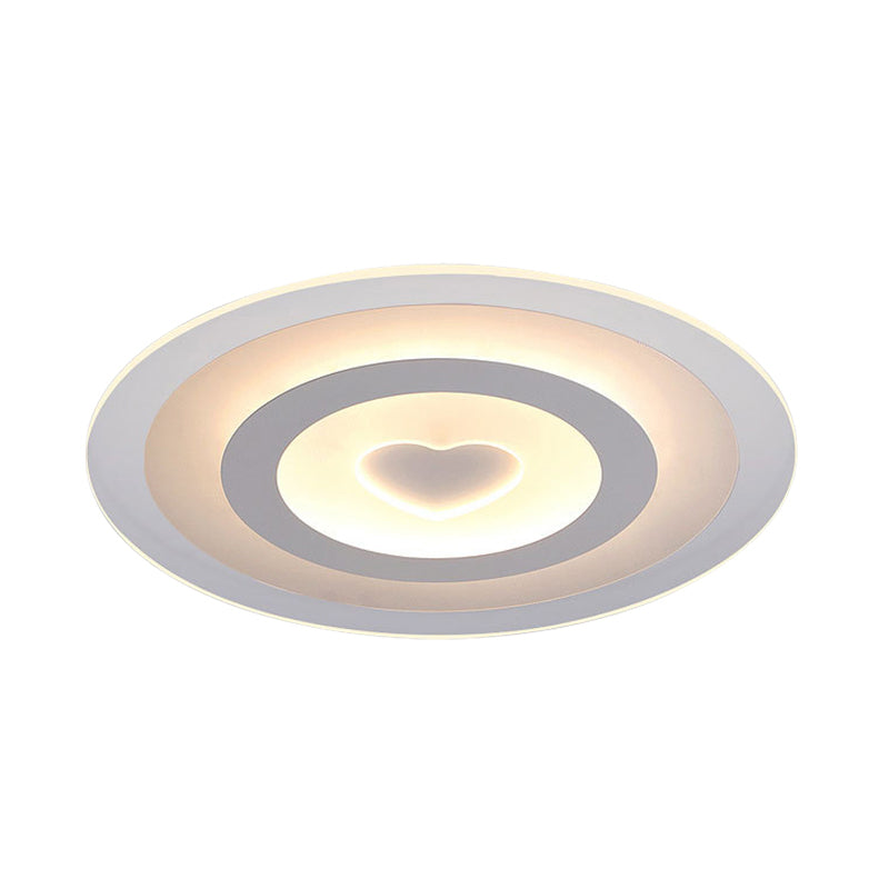 Modern Heart Design Ceiling Lamp Ultrathin Acrylic LED White Flush Mount in Warm/White/Inner Warm Outer White Light Clearhalo 'Ceiling Lights' 'Close To Ceiling Lights' 'Close to ceiling' 'Flush mount' Lighting' 292269