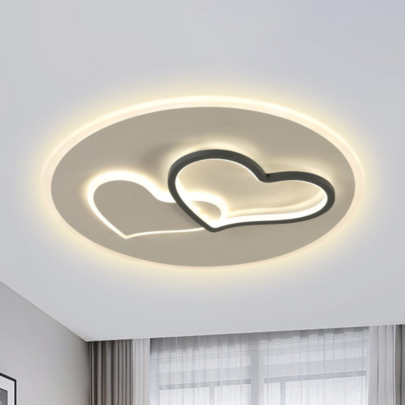 Romantic Loving Heart LED Ceiling Light Contemporary Iron Black and White Flush Lamp in Third Gear White Clearhalo 'Ceiling Lights' 'Close To Ceiling Lights' 'Close to ceiling' 'Flush mount' Lighting' 292272