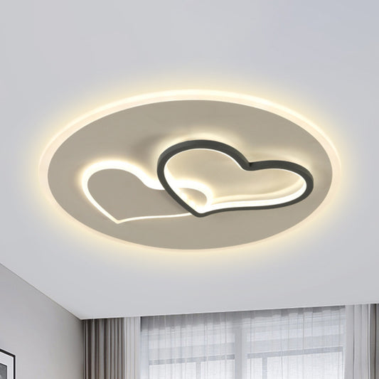 Romantic Loving Heart LED Ceiling Light Contemporary Iron Black and White Flush Lamp in Third Gear White Clearhalo 'Ceiling Lights' 'Close To Ceiling Lights' 'Close to ceiling' 'Flush mount' Lighting' 292272