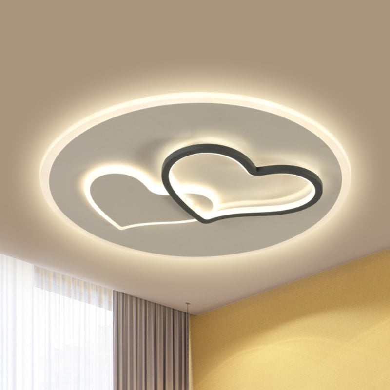 Romantic Loving Heart LED Ceiling Light Contemporary Iron Black and White Flush Lamp in Third Gear Clearhalo 'Ceiling Lights' 'Close To Ceiling Lights' 'Close to ceiling' 'Flush mount' Lighting' 292273