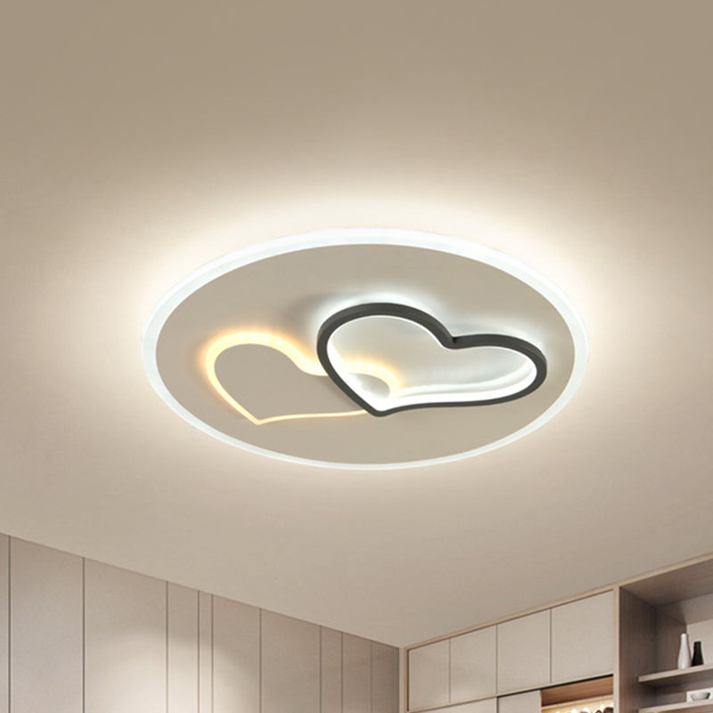 Romantic Loving Heart LED Ceiling Light Contemporary Iron Black and White Flush Lamp in Third Gear Clearhalo 'Ceiling Lights' 'Close To Ceiling Lights' 'Close to ceiling' 'Flush mount' Lighting' 292274