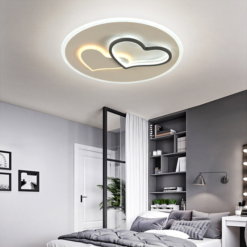 Romantic Loving Heart LED Ceiling Light Contemporary Iron Black and White Flush Lamp in Third Gear Clearhalo 'Ceiling Lights' 'Close To Ceiling Lights' 'Close to ceiling' 'Flush mount' Lighting' 292275