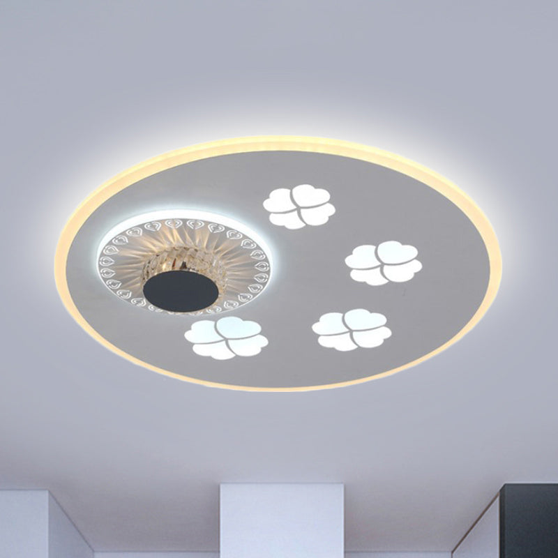 Clover Pattern Acrylic Ceiling Lighting Modern Stylish Grey and White LED Flushmount Light with Crystal Element White-Gray Clearhalo 'Ceiling Lights' 'Close To Ceiling Lights' 'Close to ceiling' 'Flush mount' Lighting' 292311