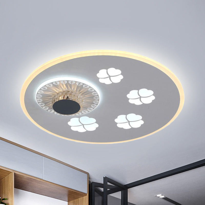 Clover Pattern Acrylic Ceiling Lighting Modern Stylish Grey and White LED Flushmount Light with Crystal Element Clearhalo 'Ceiling Lights' 'Close To Ceiling Lights' 'Close to ceiling' 'Flush mount' Lighting' 292312