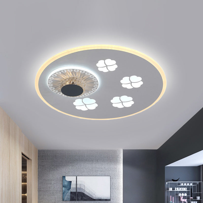 Clover Pattern Acrylic Ceiling Lighting Modern Stylish Grey and White LED Flushmount Light with Crystal Element Clearhalo 'Ceiling Lights' 'Close To Ceiling Lights' 'Close to ceiling' 'Flush mount' Lighting' 292313