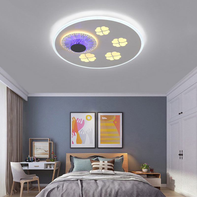 Clover Pattern Acrylic Ceiling Lighting Modern Stylish Grey and White LED Flushmount Light with Crystal Element Clearhalo 'Ceiling Lights' 'Close To Ceiling Lights' 'Close to ceiling' 'Flush mount' Lighting' 292314