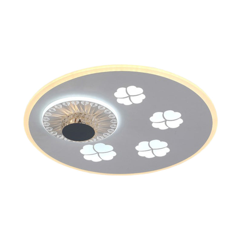 Clover Pattern Acrylic Ceiling Lighting Modern Stylish Grey and White LED Flushmount Light with Crystal Element Clearhalo 'Ceiling Lights' 'Close To Ceiling Lights' 'Close to ceiling' 'Flush mount' Lighting' 292315