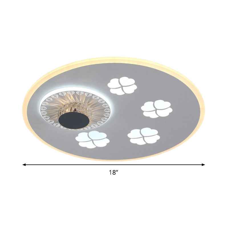 Clover Pattern Acrylic Ceiling Lighting Modern Stylish Grey and White LED Flushmount Light with Crystal Element Clearhalo 'Ceiling Lights' 'Close To Ceiling Lights' 'Close to ceiling' 'Flush mount' Lighting' 292316