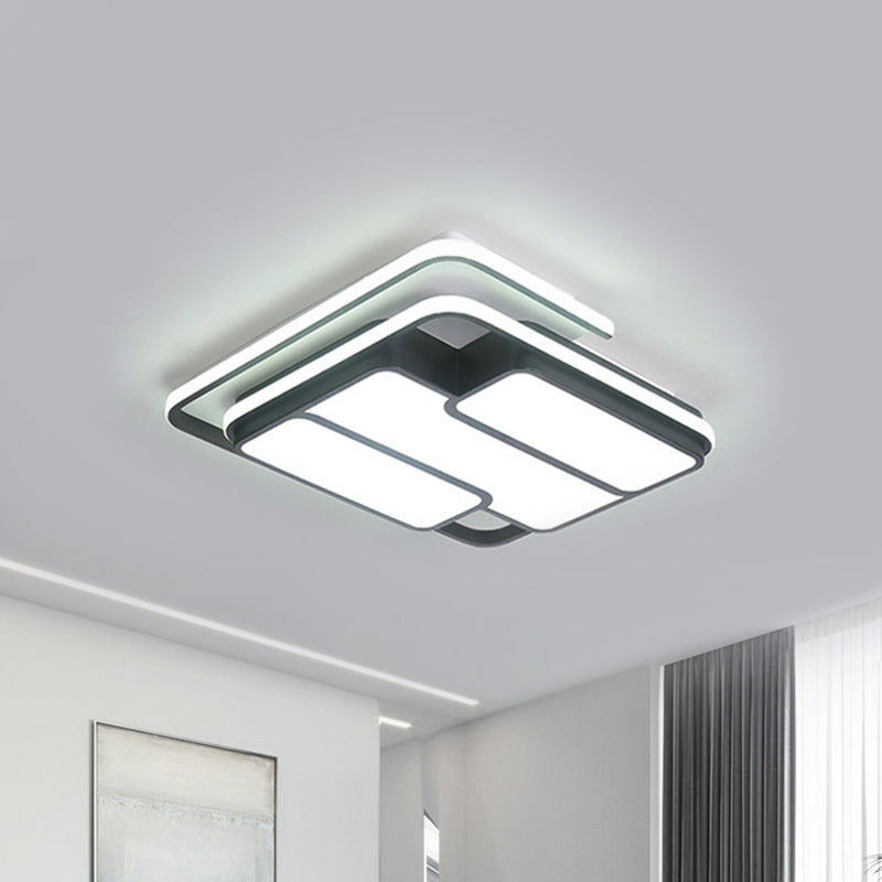 16"/19.5" W Square Metal Flush Lighting Contemporary LED Black Ceiling Light in Remote Control Stepless Dimming/White Light Black Clearhalo 'Ceiling Lights' 'Close To Ceiling Lights' 'Close to ceiling' 'Flush mount' Lighting' 292317