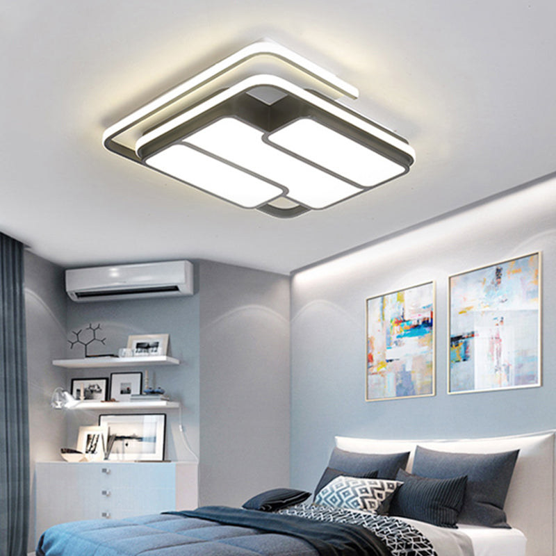 16"/19.5" W Square Metal Flush Lighting Contemporary LED Black Ceiling Light in Remote Control Stepless Dimming/White Light Clearhalo 'Ceiling Lights' 'Close To Ceiling Lights' 'Close to ceiling' 'Flush mount' Lighting' 292319