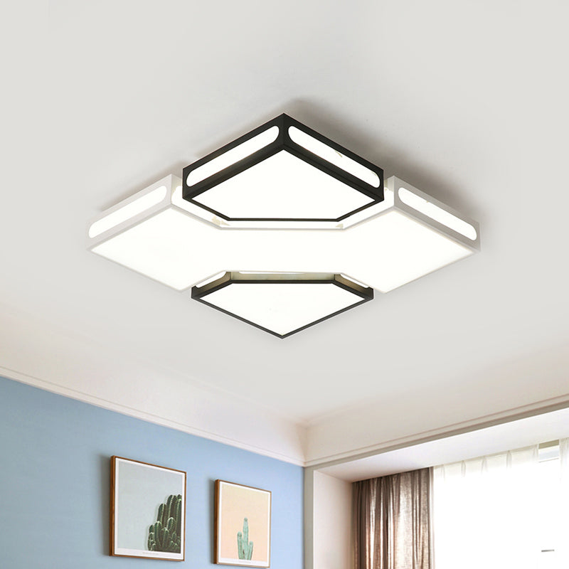 Black and White Square Box Flush Lamp Modernity LED Acrylic Ceiling Light Fixture in White/3 Color Light Black-White Clearhalo 'Ceiling Lights' 'Close To Ceiling Lights' 'Close to ceiling' 'Flush mount' Lighting' 292331