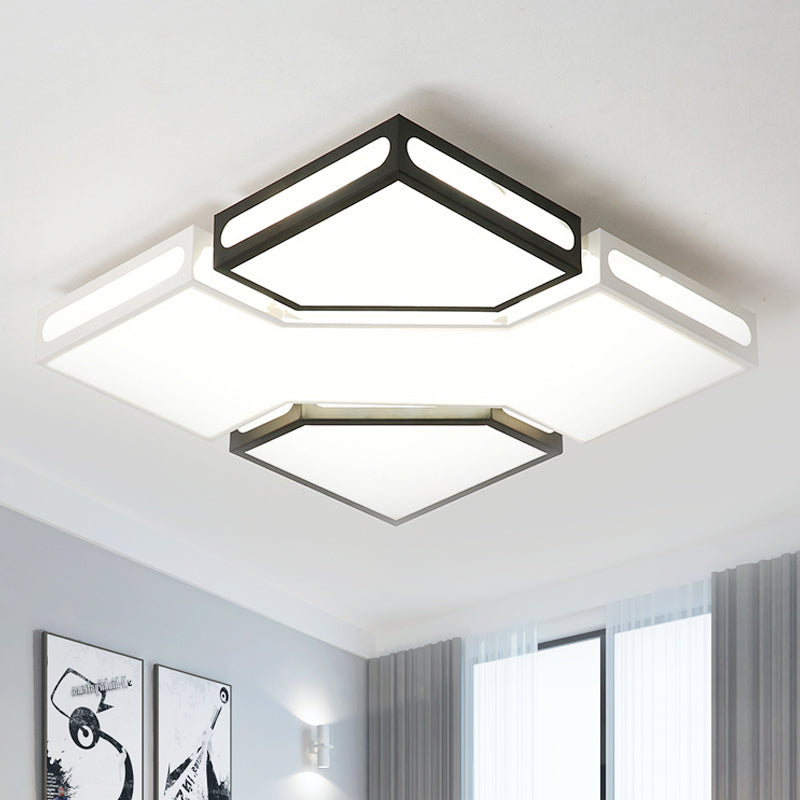 Black and White Square Box Flush Lamp Modernity LED Acrylic Ceiling Light Fixture in White/3 Color Light Clearhalo 'Ceiling Lights' 'Close To Ceiling Lights' 'Close to ceiling' 'Flush mount' Lighting' 292332