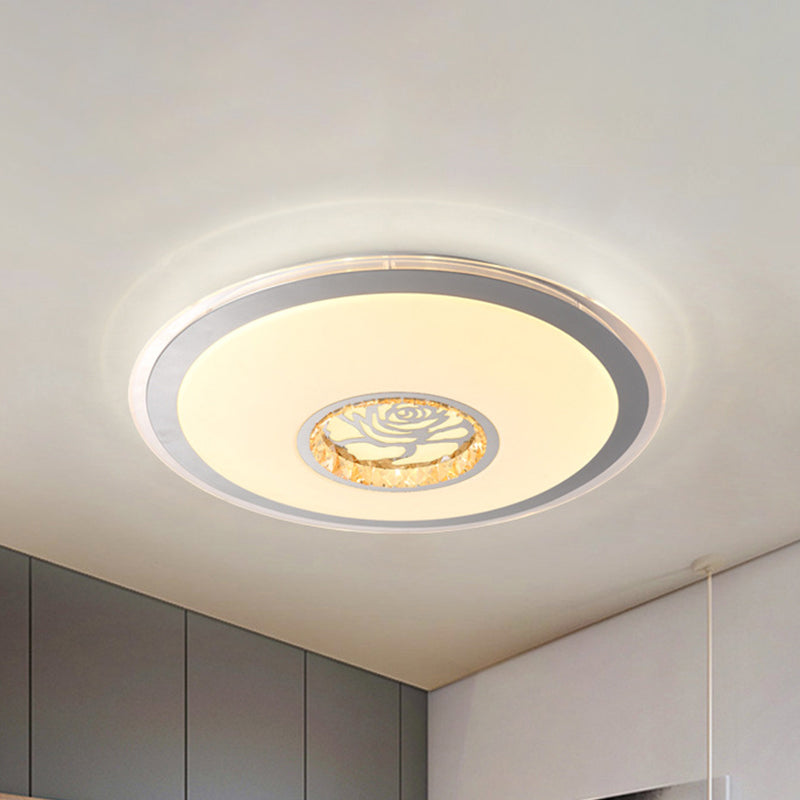 Convex Round Flush Mount Ceiling Light Minimalist Clear Crystal LED Indoor Lighting in White with Rose Design White Clearhalo 'Ceiling Lights' 'Close To Ceiling Lights' 'Close to ceiling' 'Flush mount' Lighting' 292337