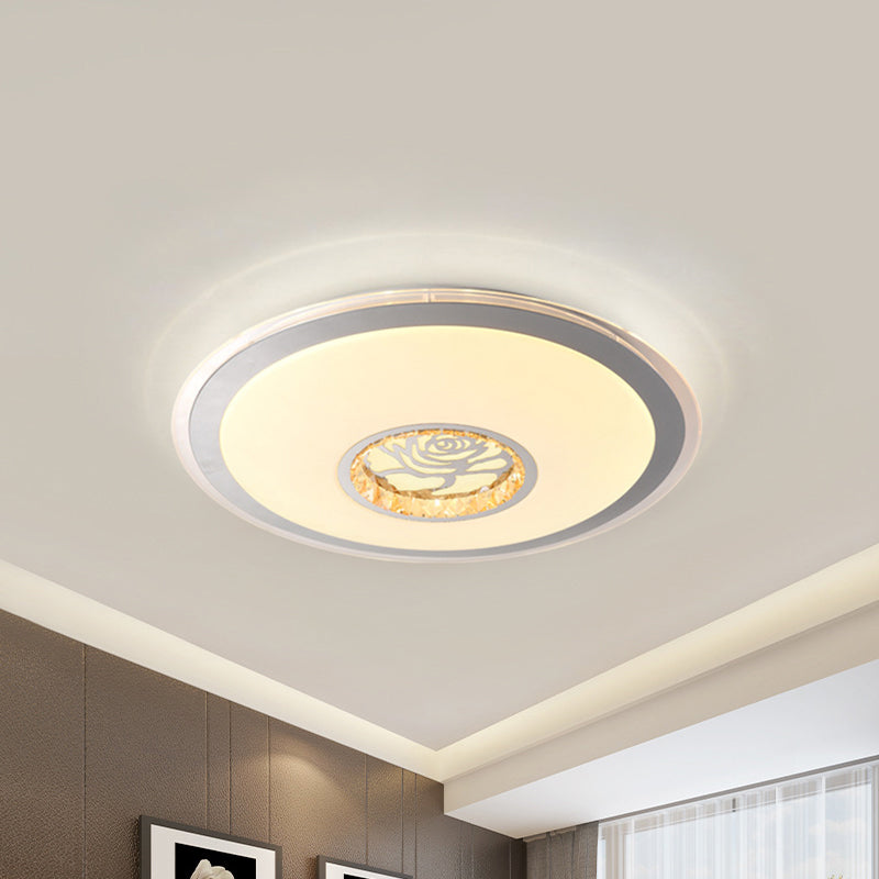 Convex Round Flush Mount Ceiling Light Minimalist Clear Crystal LED Indoor Lighting in White with Rose Design Clearhalo 'Ceiling Lights' 'Close To Ceiling Lights' 'Close to ceiling' 'Flush mount' Lighting' 292339