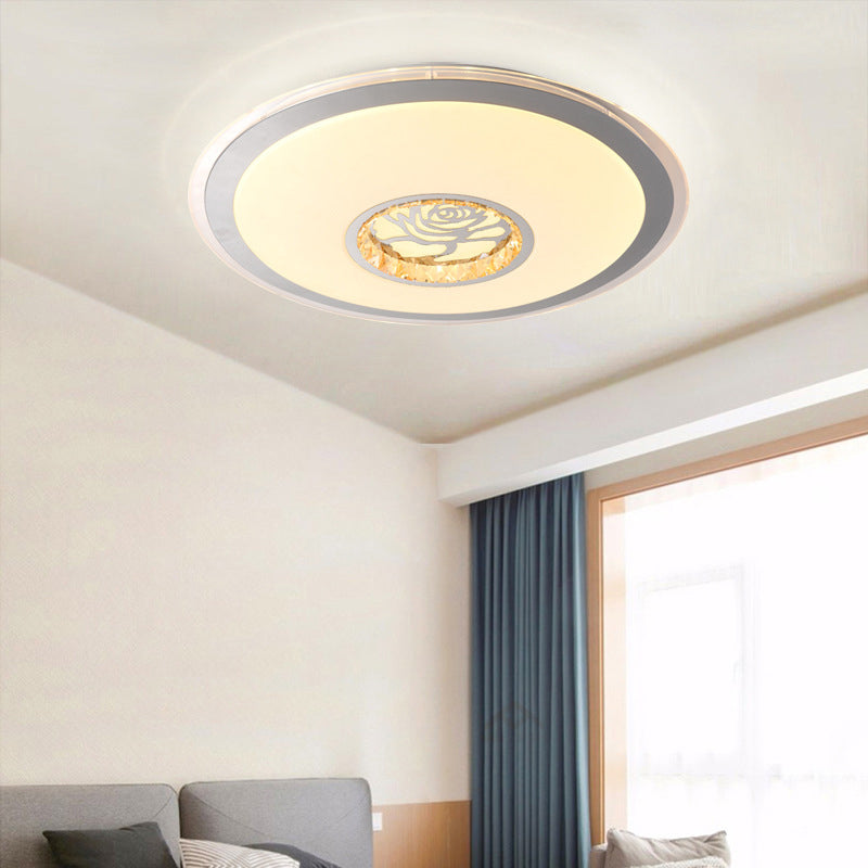 Convex Round Flush Mount Ceiling Light Minimalist Clear Crystal LED Indoor Lighting in White with Rose Design Clearhalo 'Ceiling Lights' 'Close To Ceiling Lights' 'Close to ceiling' 'Flush mount' Lighting' 292340