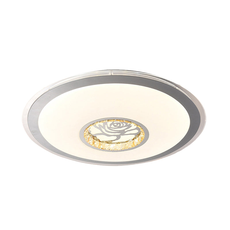 Convex Round Flush Mount Ceiling Light Minimalist Clear Crystal LED Indoor Lighting in White with Rose Design Clearhalo 'Ceiling Lights' 'Close To Ceiling Lights' 'Close to ceiling' 'Flush mount' Lighting' 292341