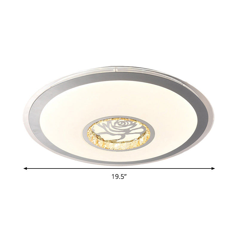 Convex Round Flush Mount Ceiling Light Minimalist Clear Crystal LED Indoor Lighting in White with Rose Design Clearhalo 'Ceiling Lights' 'Close To Ceiling Lights' 'Close to ceiling' 'Flush mount' Lighting' 292342