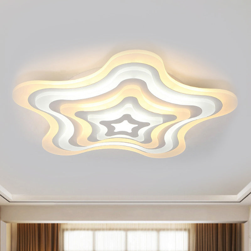 Wavy Star Shape Ceiling Lamp Contemporary Acrylic White LED Flush Mount Light, Warm/White Light/Remote Control Stepless Dimming Clearhalo 'Ceiling Lights' 'Close To Ceiling Lights' 'Close to ceiling' 'Flush mount' Lighting' 292344