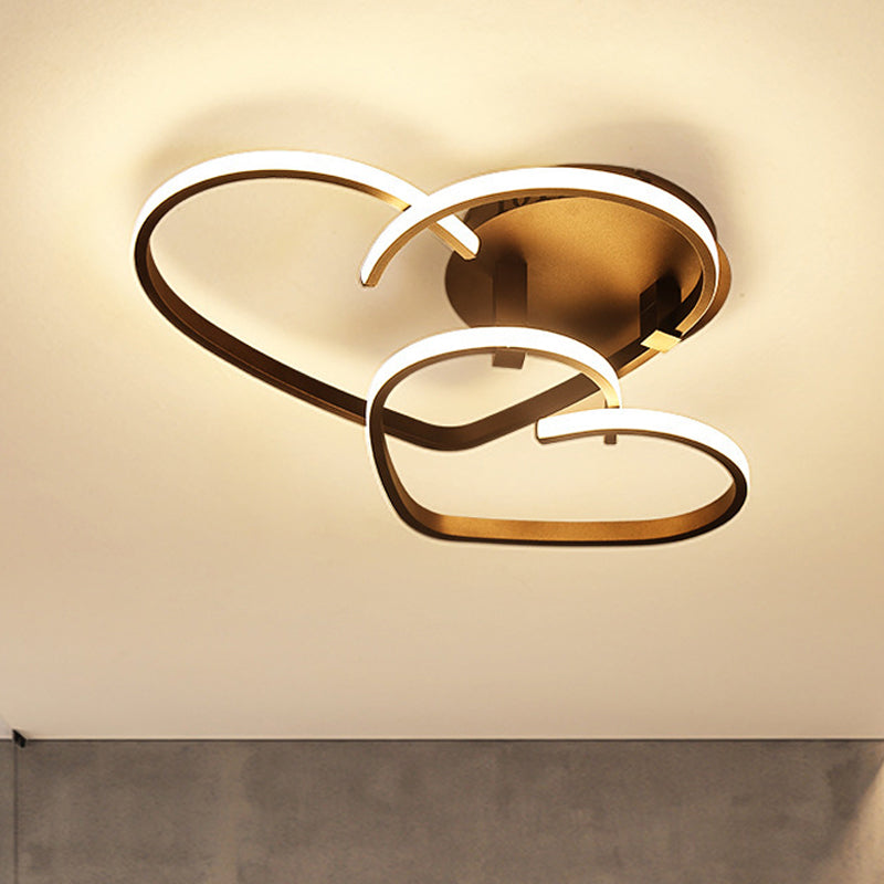 21.5"/25.5" Wide Coffee Heart Frame Ceiling Light Modernist LED Iron Flush Light Fixture in Warm/White Light/Remote Control Stepless Dimming Coffee Remote Control Stepless Dimming Clearhalo 'Ceiling Lights' 'Close To Ceiling Lights' 'Close to ceiling' 'Flush mount' Lighting' 292373