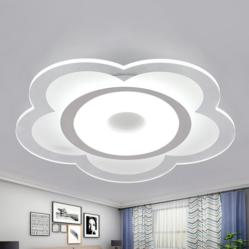 16"/19.5" W Simple 5-Petal LED Flush Lamp Super Thin Opaque Acrylic White Ceiling Lamp in Warm/White Light White White Clearhalo 'Ceiling Lights' 'Close To Ceiling Lights' 'Close to ceiling' 'Flush mount' Lighting' 292392