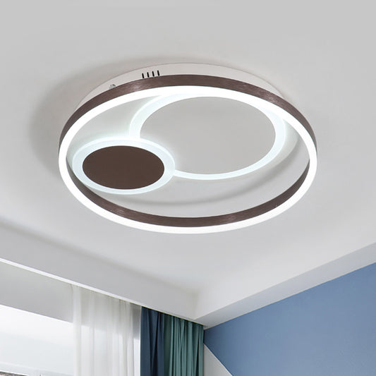 16"/19.5" Dia Metal Orbit Ceiling Flush Light Modern Coffee LED Flushmount in Warm/White Light/Remote Control Stepless Dimming Coffee White Clearhalo 'Ceiling Lights' 'Close To Ceiling Lights' 'Close to ceiling' 'Flush mount' Lighting' 292398