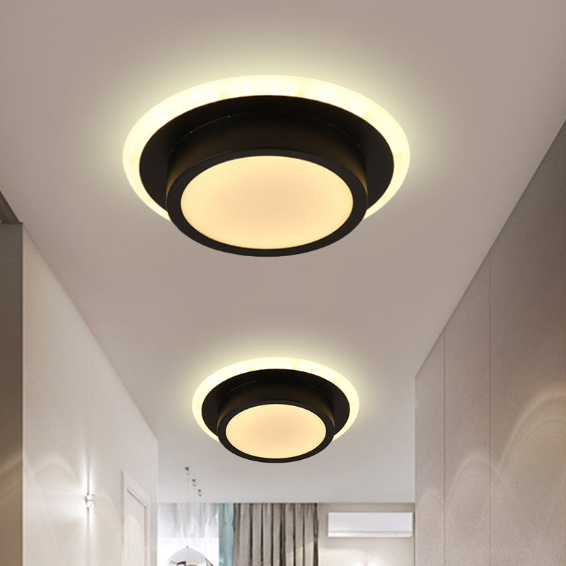 Mini Round/Square Flush Mount Ceiling Light Contemporary Metal LED Black/White Flushmount in Warm/White Light Black Round Clearhalo 'Ceiling Lights' 'Close To Ceiling Lights' 'Close to ceiling' 'Flush mount' Lighting' 292450