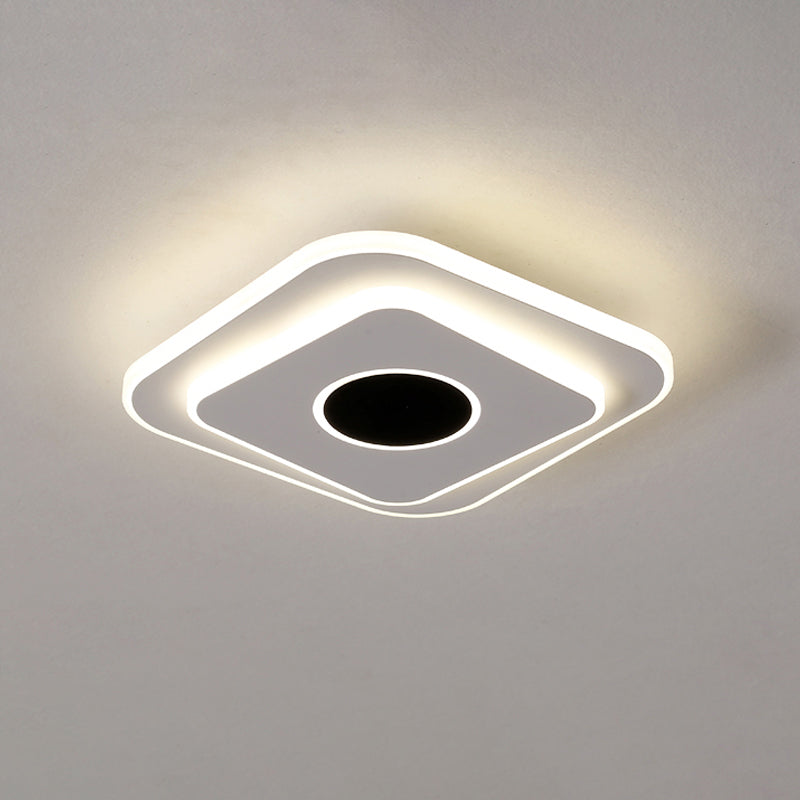 LED Foyer Mini Flush Ceiling Light Modernist Black and White Flush Lamp with Tiered Round/Square Acrylic Shade in Warm/White Light Black-White Square Plate Clearhalo 'Ceiling Lights' 'Close To Ceiling Lights' 'Close to ceiling' 'Flush mount' Lighting' 292483