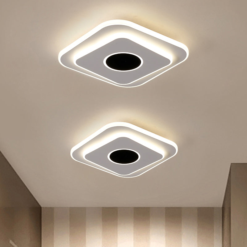 LED Foyer Mini Flush Ceiling Light Modernist Black and White Flush Lamp with Tiered Round/Square Acrylic Shade in Warm/White Light Clearhalo 'Ceiling Lights' 'Close To Ceiling Lights' 'Close to ceiling' 'Flush mount' Lighting' 292485